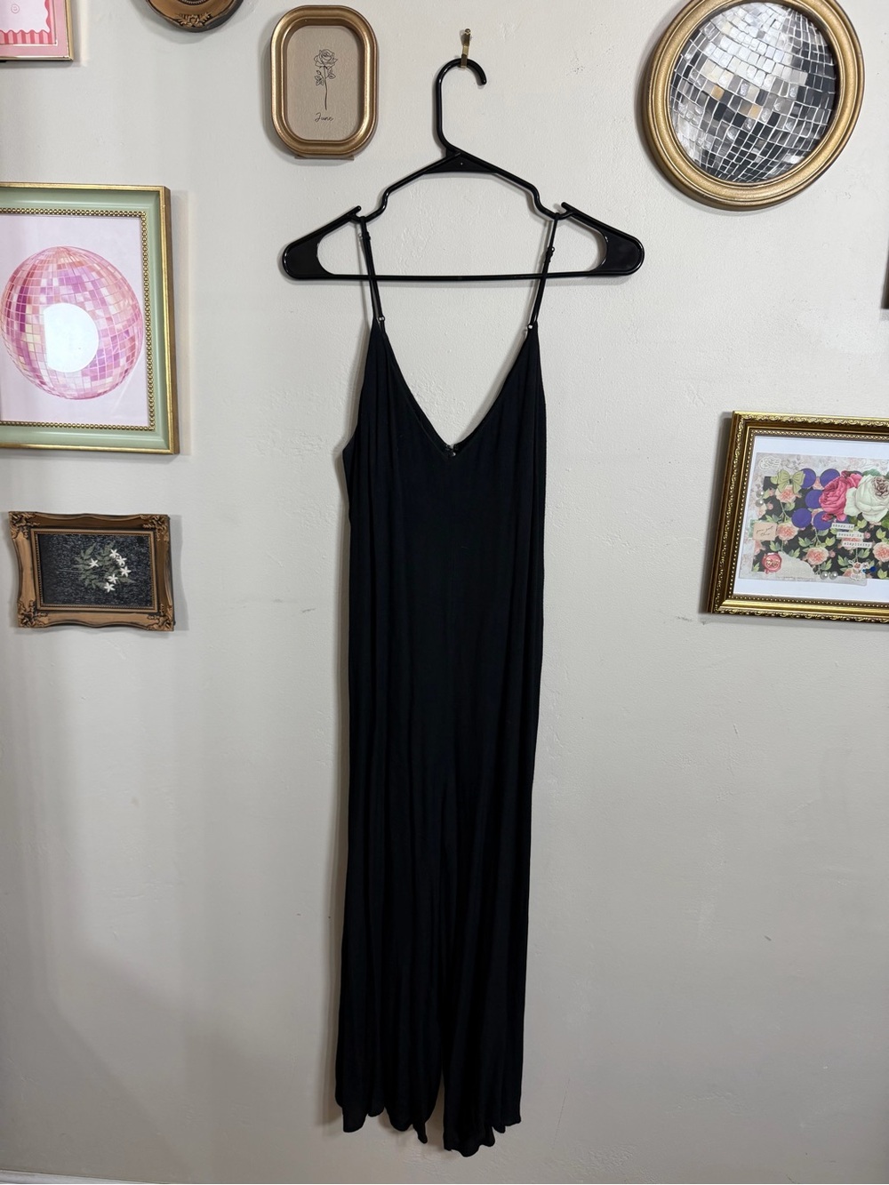 Reformation Black V-Neck Crepe Wide Leg Jumpsuit